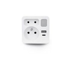 Elektrická rozbočka s nočním světlem, 2 zásuvky, nabíječka USB-A + USB-C, bílá