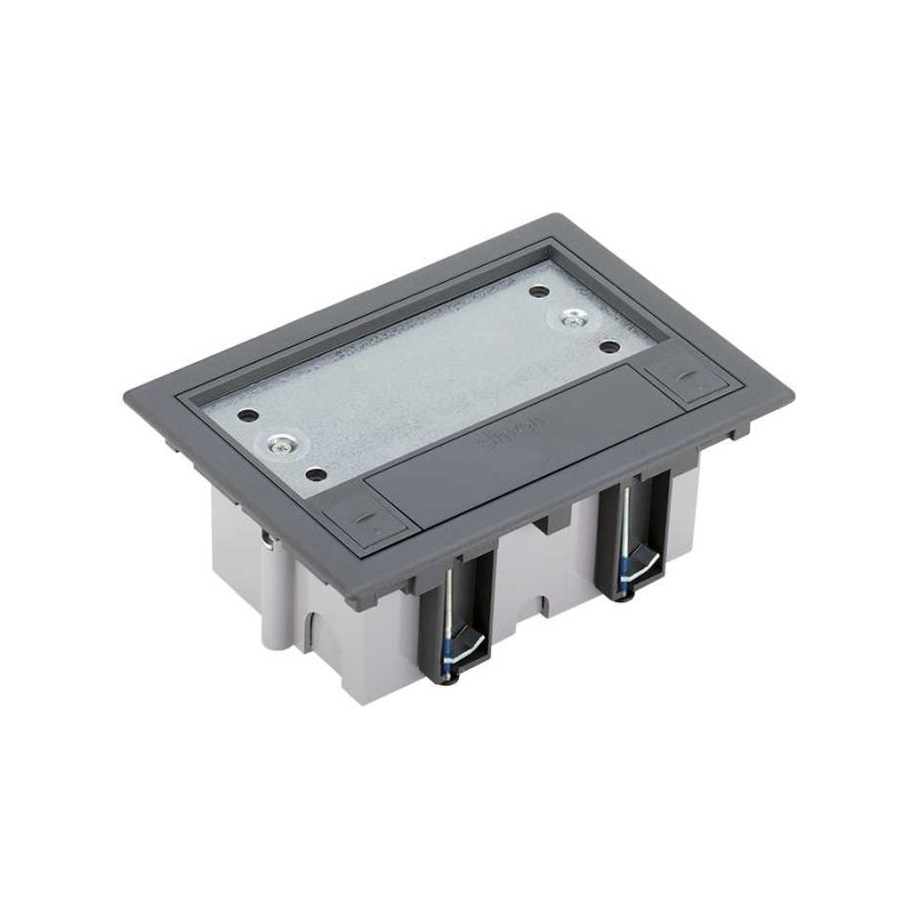 Podlahová zásuvka SF 187x132 mm, 2x 250V/16A (zásuvky bílé, nožové svorky), barva boxu šedá, pro zvýšené podlahy
