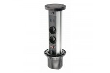 Výsuvná zásuvka CAMINO s osvetlením, 2x 230V, 2x USB-A/C nabíjací, 1x bezdrôtová indukčná nabíjačka, vypínač, kábel 1.5m, farba čierno-strieborná