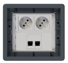 Podlahová zásuvka 2x 250V/16A (zásuvka biela) + 2x port RJ45 cat. 6, farba boxu šedá, pre zvýšené podlahy