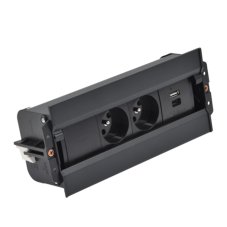 Vstavaný blok Spinner s posuvným krytom, 2x 250V, 1x USB nabíjačka A+C, kábel 2m, farba čierna matná