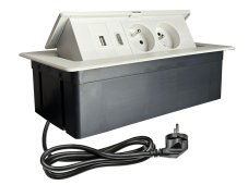 Výklopná zásuvka 2x 230V, 1x port USB (data), 1x HDMI 2.0, kabel 1.5m, barva bílá