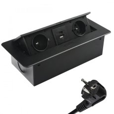 Zásuvka výklopná 2 x 230V + 2x USB A+C nabíječkou 5V, IP20, max. příkon 3680W, délka kabelu 1.5 m, barva černá