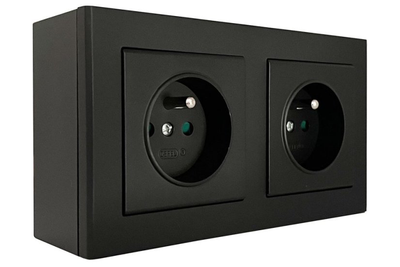 Zásuvka na zeď SONATA, 2x 250V/16A, barva černá