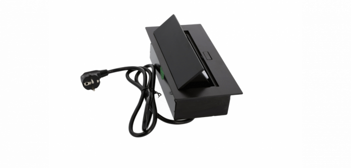 Zásuvkový blok zapustený, 2x zásuvka, 2x USB, kábel 1,5m, Farba Čierna