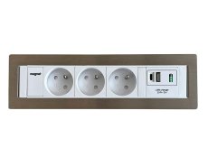 Vestavná zásuvka MAGNAT-FRAME,  3× 230 V + 1× USB-A/C nabíječka, barva bílá, rám nerez, kabel 2m