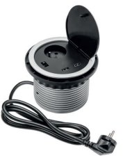Zásuvka kulatá (1x230V) s víčkem a 2x USB nabíječka s kabelem 1.8m