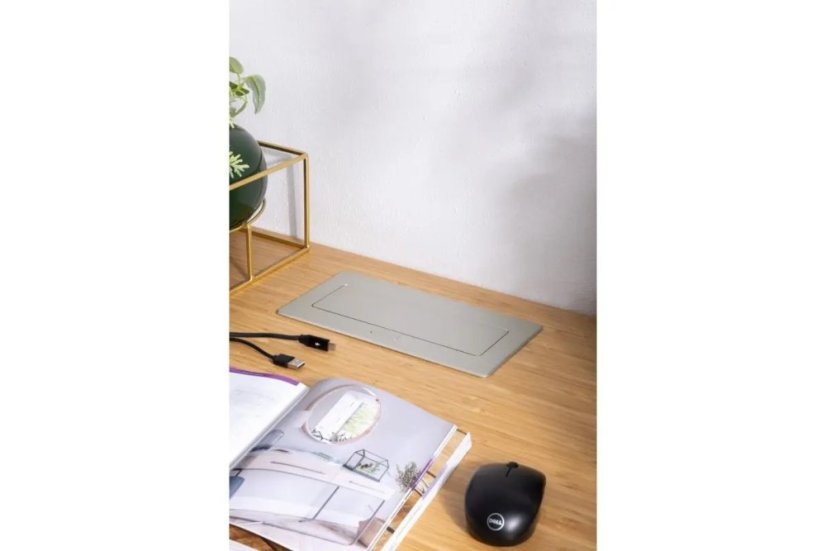 Výklopná zásuvka MULTISOFT, 2x 230V,  USB A/C nabíječka, RJ45, HDMI, barva stříbrná, kabel o délce 1.5m