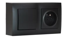 Zásuvkový blok nástenný 1x 250V/16A s jednopólovým vypínačom, radenie č.1, clonky, farba čierna matná
