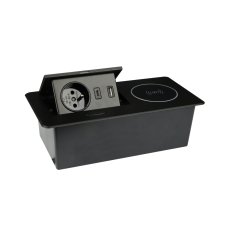 Výklopná zásuvka ZEOBOX, 1x 230V, indukční a 2x USB A+C nabíječka, kabel 1.5m, barva černá