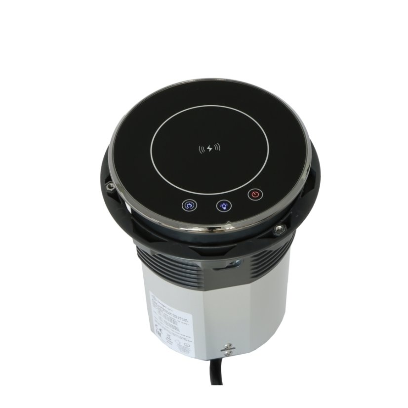 Automaticky výsuvná zásuvka LUMI BOX 3× 230 V + USB-A + USB-C + bezdrátové nabíjení 15 W, barva černá