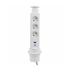 Výsuvná zásuvka, 3x 250V, 2x USB A+C nabíjačka, kábel 1.5 m, farba biela