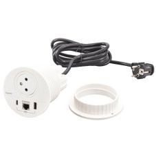 Zapustená zásuvka INCARA Disq 80, 1x 250V Surface, 1x USB A + C nabíjačka, 1x port RJ45 cat.6, kábel 2m, farba biela