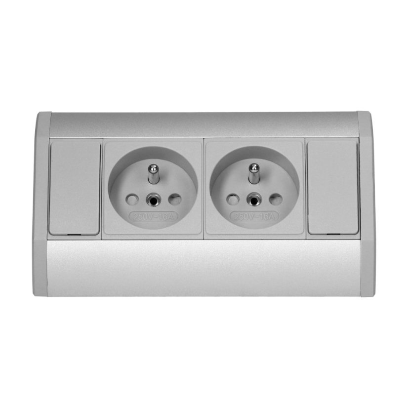 Rohová zásuvka 2x 230V, kabel 0,6m bez koncovky, barva šedo-stříbrná