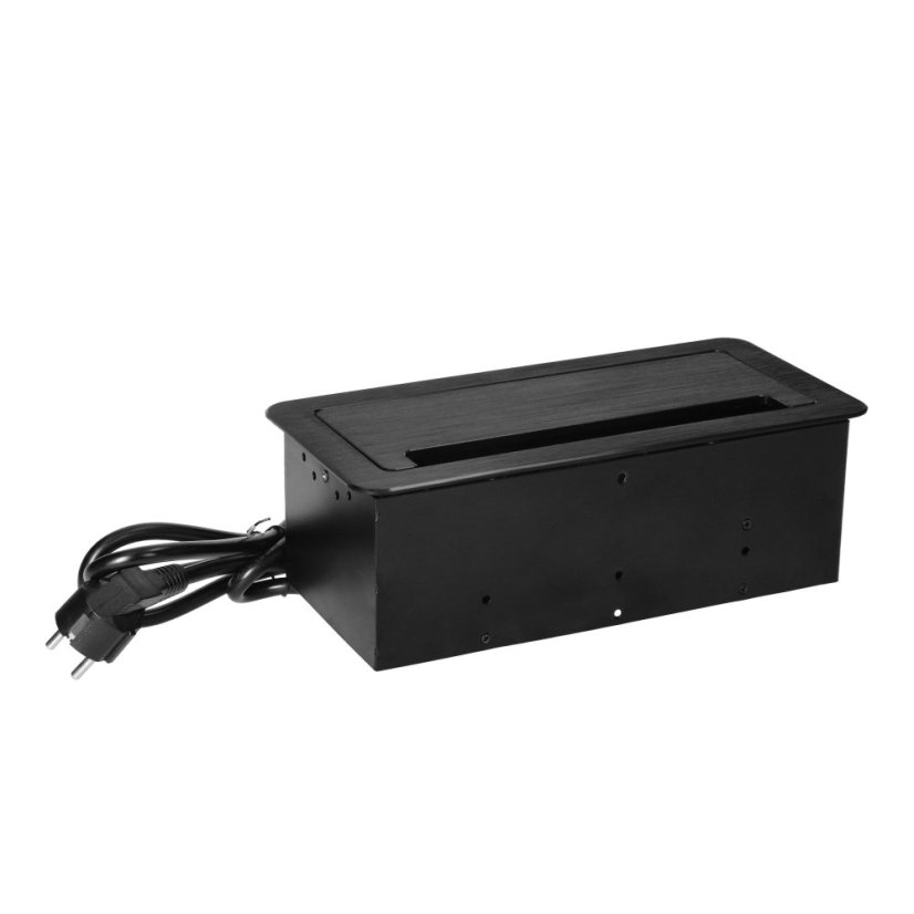 Vestavný zásuvkový blok 2× 230 V, USB-A + USB-C, 2× RJ45 cat.6a, prachový kartáč, barva černá