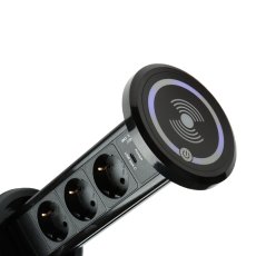 Automaticky výsuvný blok LIFT BOX USB, 3x zásuvka 230V (verze schuko), nabíječka USB A + C, bezdrátové nabíjení, kabel 2m, barva černá