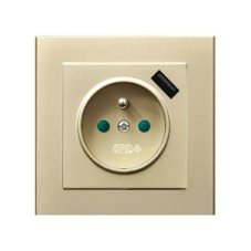 Zásuvky v rámečku pod omítku, 1x 230V/16A s USB nabíječkou, barva zlatá