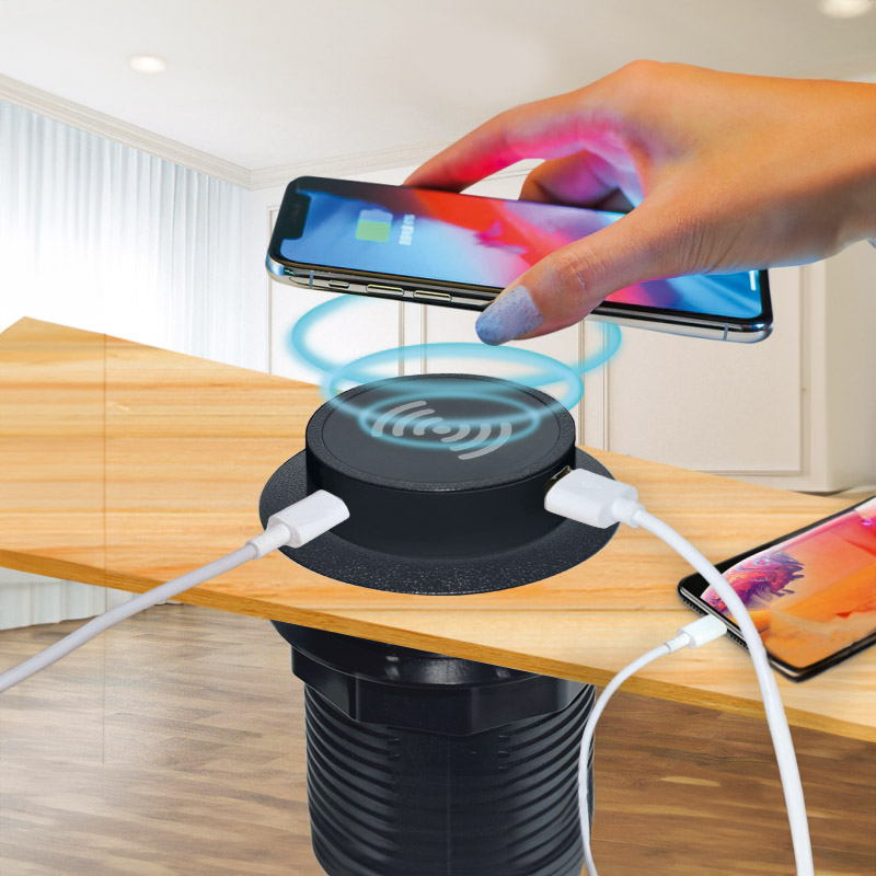 Bezdrátová výsuvná nabíječka 15W + USB A+C 20W PD, barva černá