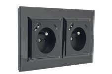 Zásuvka ve skleněném rámečku, 2x 230V/16A s USB A+C nabíječkou, pod omítku, barva černá