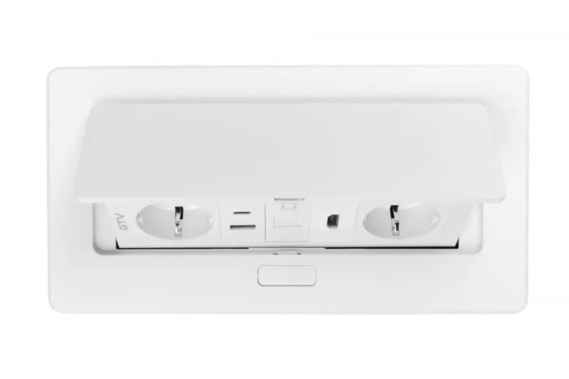 Výklopná zásuvka MULTISOFT, 2x 230V (schuko),  USB A/C nabíječka, RJ45, HDMI, barva bílá, kabel o délce 1.5m