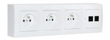 Zásuvky na zeď 3x 250V/16A, 2x RJ45 cat.6, barva bílá lesklá