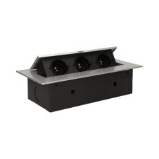 Výklopný blok zapustený, 3x zásuvka, tenký kryt 2 mm, strieborná farba, bez kábla