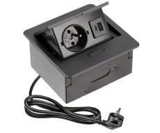 Výklopný blok AVARO, 1x zásuvka 230V, 2x USB-A+C nabíječka, kabel 1.5m, barva černá