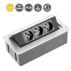 Výklopný blok zapuštěný,  3x zásuvka, barva stříbrná (hliník), kabel o délce 1.5m