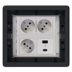 Podlahová zásuvka SF 187x171 mm, 3x 250V/16A (zásuvky bílé), 1x USB A+C nabíječka, barva boxu grafit, pro zvýšené podlahy