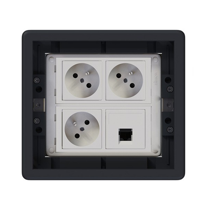 Podlahová zásuvka 3x 250V/16A, 1x RJ45 cat.5e, barva grafitově-šedá, pro lité podlahy
