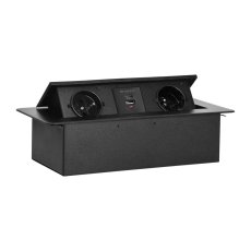 Výklopný zásuvkový blok s frézovaným krytem, 2x zásuvka 230V, 2x USB A+C nabíječka 5V / 3.6A , bez kabelu, barva černá