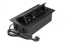 Výklopná zásuvka MULTISOFT, 2x 230V, USB A/C nabíjačka, RJ45, HDMI, farba čierna, kábel o dĺžke 1.5m