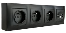Zásuvky na zeď 3x 250V/16A + koncová zásuvka R-TV-SAT (rádio - televize - satelit),  barva černá
