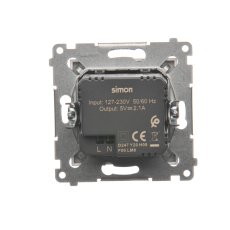Nabíjačka USB 2x (zariadenie s krytom), 2x USB typu A, Simon 54, farba strieborná metalizovaná