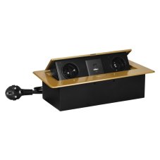 Výklopný zásuvkový blok s frézovaným krytem, 2x zásuvka 230V, 2x USB A+C nabíječka 5V / 3.6A , kabel 1.5m, barva zlatá