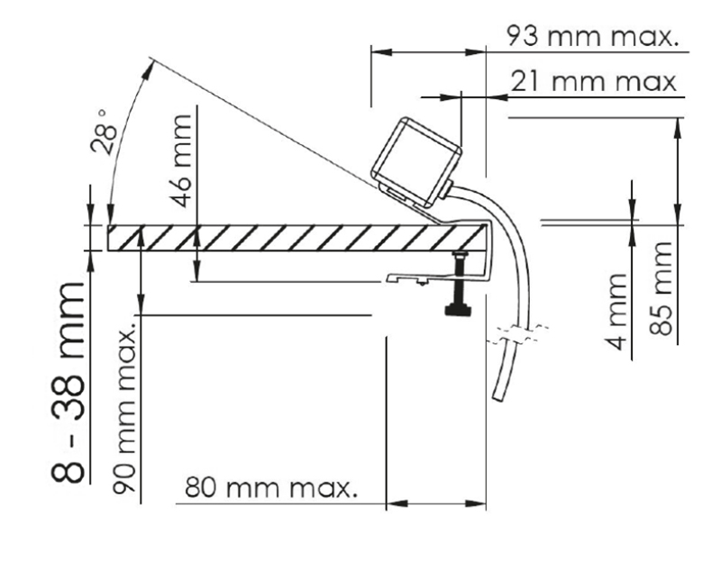 Zásuvka na desku stolu BAR, 2x 250V, 2x USB A+C nabíječka, 1x RJ45 cat.6, 1x HDMI, kabel 1.5m, hliníkové tělo, barva černá