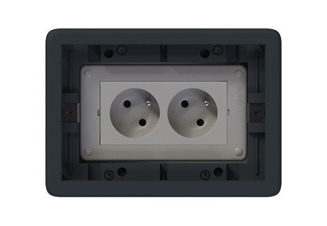 Podlahová zásuvka SF 187x132 mm, 2x 250V/16A (zásuvky bílé, nožové svorky), plné víko, barva boxu grafitová, pro lité podlahy