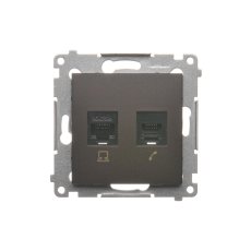 Zásuvka datová RJ45 kat. 5e + telefonní RJ12 (přístroj s krytem), Simon 54, barva hnědá metalizovaná