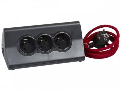 Multifunkčný blok, 3x zásuvka 230V, 2x USB-A nabíjací, vypínač, držiak tabletu alebo telefónu, farba čierna