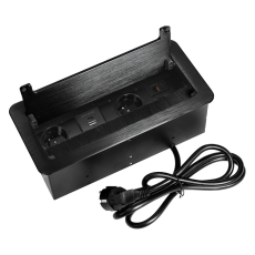 Vestavný zásuvkový blok 2× 230 V, USB-A + USB-C, 2× RJ45 cat.6a, prachový kartáč, barva černá