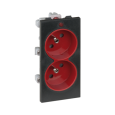 Dvojzásuvka CIMA s uzemňovacím kolíkom so signalizáciou napätia 16A 250V skrutkové svorky 108 × 52 mm červená grafitovo sivá