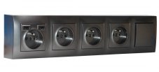 Zásuvkový blok nástenný 4x 250V / 16A s clonkami + 2x USB nabíjačka, 1x vypínač č.1, bez kábla, farba antracitová metalíza