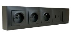 Zásuvkový blok nástěnný 3x 250V/16A + 2x USB nabíječka A/C + 1x vypínač č.1, bez kabelu, barva černá