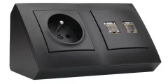 Rohová zásuvka 1x 250V + 2x RJ45 cat. 6, farba matná čierna, bez kábla
