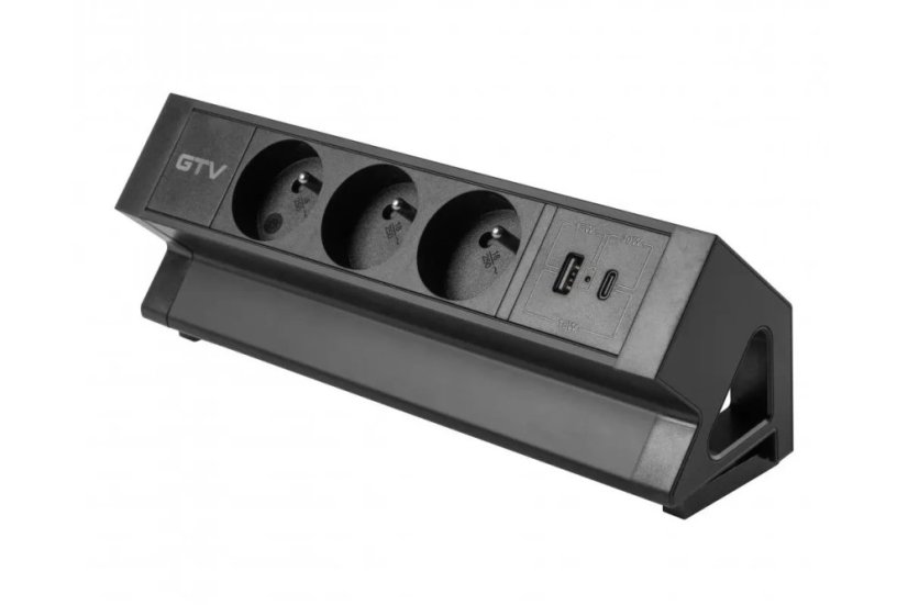 Stolní blok Basco, 3x zásuvka 230V, 2x nabíjecí USB A+C 30W, kabel 1.5m, barva černá