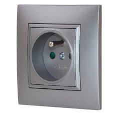 Zásuvka v rámečku pod omítku, 1x 250V/16A, šedé metalizované barvy