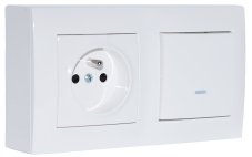 Zásuvkový blok nástěnný 1x 250V/16A a 1x vypínač s LED podsvětlením (indikuje zapnutý stav), barva lesklá bílá, bez kabelu