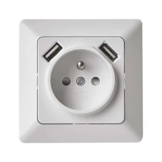 Zásuvka pod omietku, 1x 230V, 2x USB-A 5V/DC 2.1A, farba biela