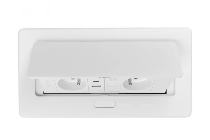 Výklopná zásuvka MULTISOFT, 2x 230V,  USB A/C nabíječka, RJ45, barva bílá, kabel o délce 1.5m