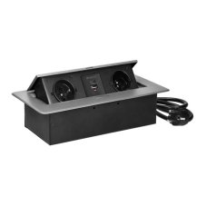 Výklopný zásuvkový blok s frézovaným krytem, 2x zásuvka 230V, 2x USB A+C nabíječka 5V / 3.6A , kabel 1.5m, barva stříbrná